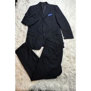 CANALI 2 Piece Suit Men's 42 R Dark Blue Pinstripe Cashmere Blend 35x32 Italy